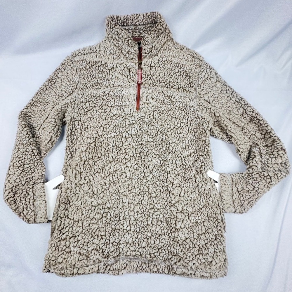 Alpine Sherpa Unisex Pullover Sm. Putty‎ Fleece Quarter Zip Preppy, Minimalist
